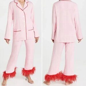 Sleeper Pink Pajama Bottoms with Red Feather Trim